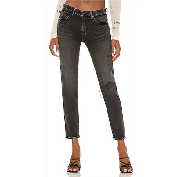Moussy Lenwood Skinny Black Distressed Dark Wash Jean Mid Rise Womens Size 27